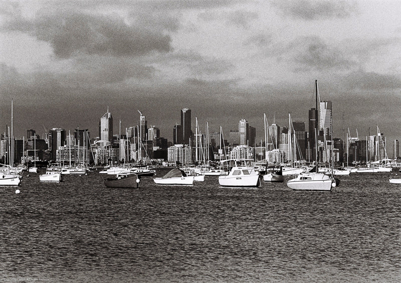 Melbourne from Williamstown B&W